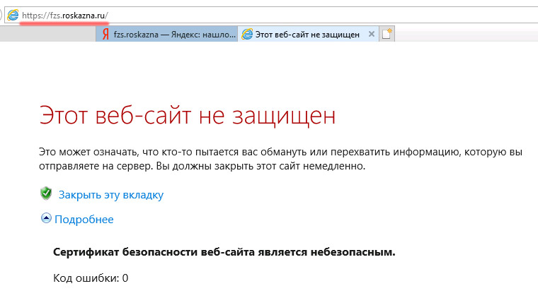 Lk-fzs.roskaza.ru отклонил ваш сертификат, или Яндекс браузер не выдал его